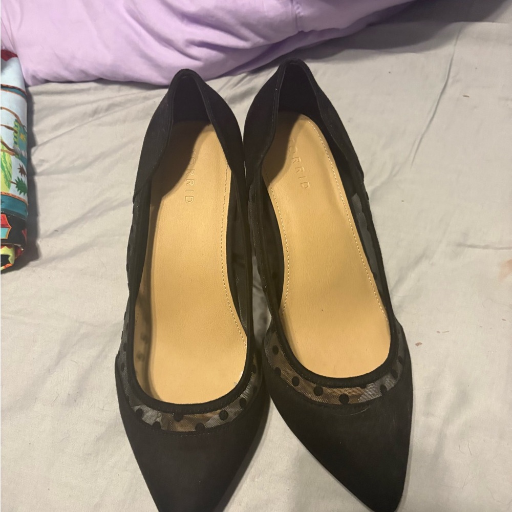 Torrid Black Mesh Polka Dot Heels